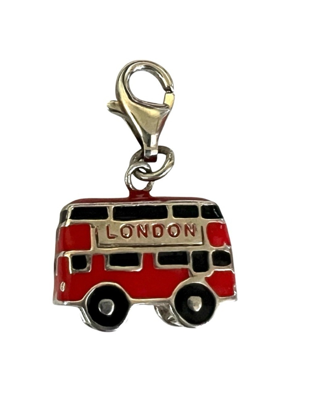 ENAMEL DOUBLE DECKER LONDON BUS CHARM IN STERLING SILVER - Picture 3 of 3